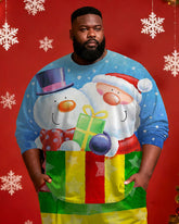 Big & Tall Men's Santa Claus Color Striped Graffiti Print Long Sleeve T-Shirt Pants Set